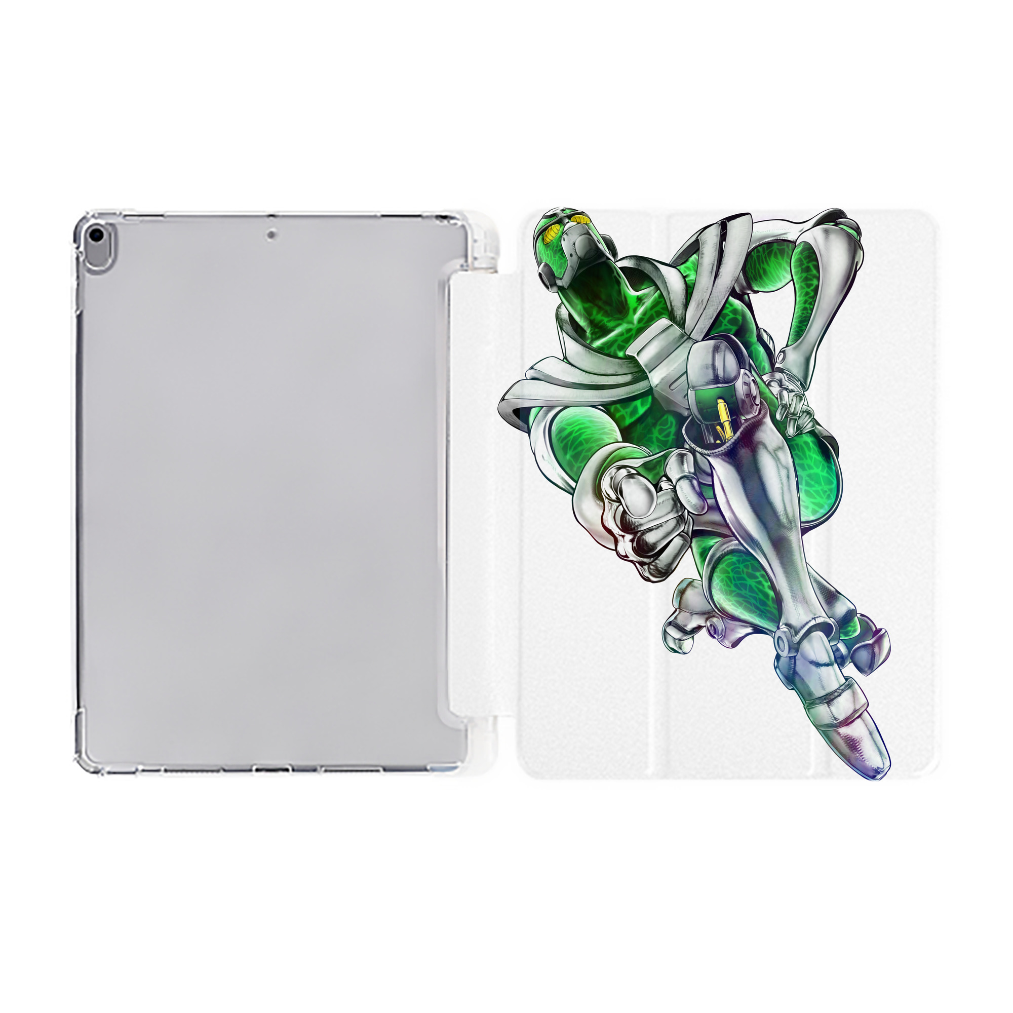 （画像用） ジョジョの奇妙な冒険 花京院 典明（かきょういん のりあき） JoJo's Bizarre Adventure Kakyoin Noriaki IPad ケース ペン収納付き 三つ折りスタンド PUレザー×シリコン 対応機種9.5/10.5/10.9インチ